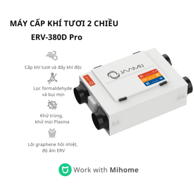 Máy cấp khí tươi 2 chiều JaamiJ ERV-380D Pro – Plasma, graphene ERV, DC inverter, MiHome