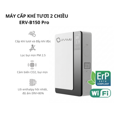 Máy cấp khí tươi 2 chiều treo tường JaamiJ ERV-B150 Pro – HEPA H13, cảm biến CO₂