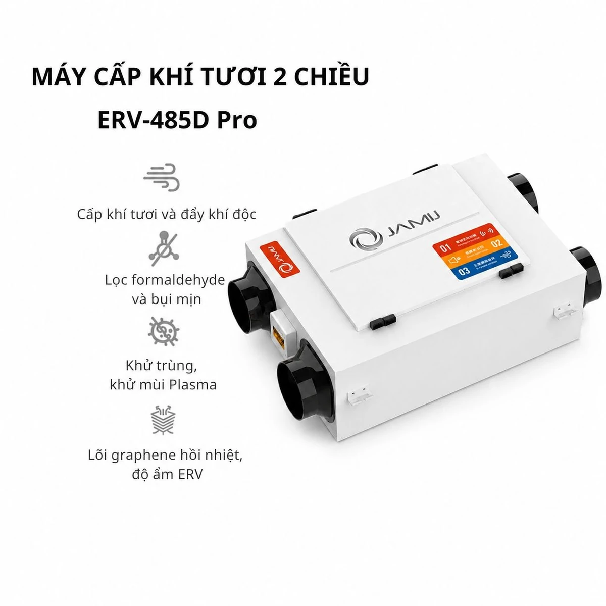 Máy cấp khí tươi biệt thự JamiJ ERV-485D Pro 2 Chiều, Plasma, App Xiaomi