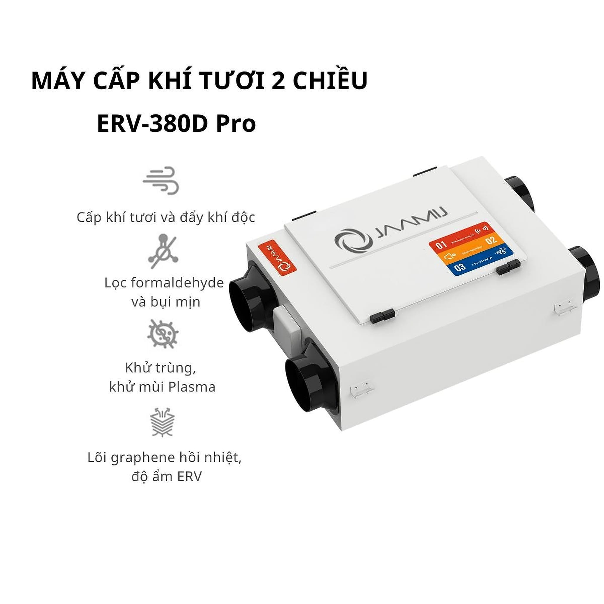 Máy Cấp Khí Tươi 2 Chiều JaamiJ ERV-150D Pro – Tích Hợp AI, Khử Khuẩn Plasma & App Xiaomi