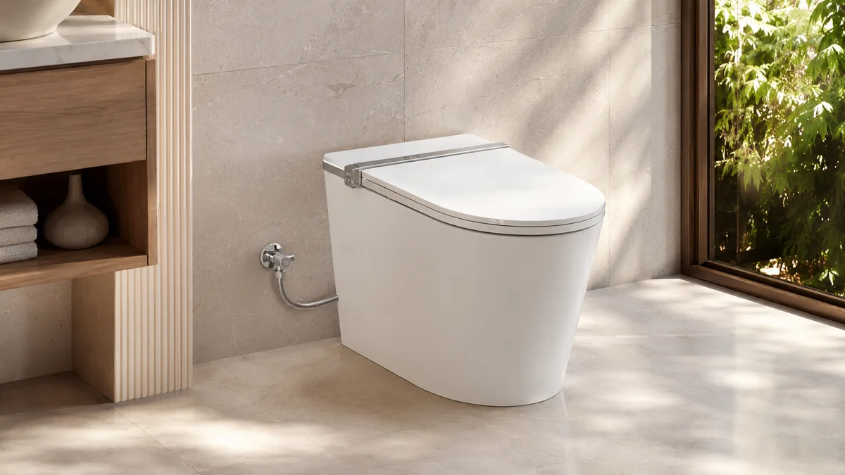 Áp lực nước bồn cầu thông minh Jaamij Smart X5 trong phòng tắm hiện đại