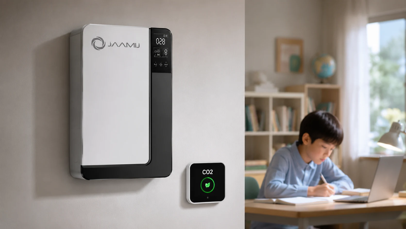 Cảm biến CO2 trên máy cấp khí tươi phòng học JaamiJ B150