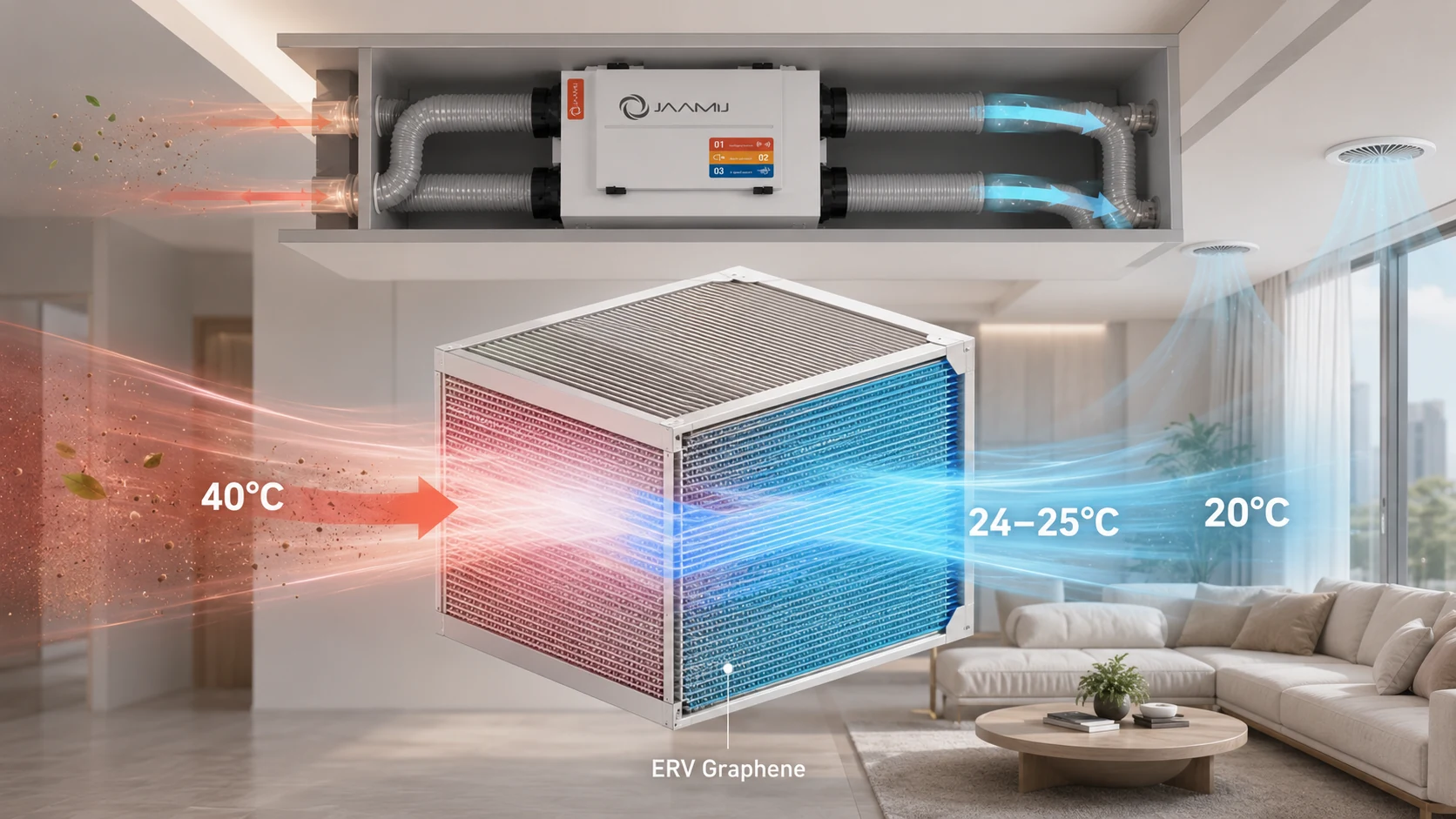 Cấu tạo lõi ERV Graphene nhiều lớp trao đổi nhiệt trong máy JaamiJ ERV-Pro