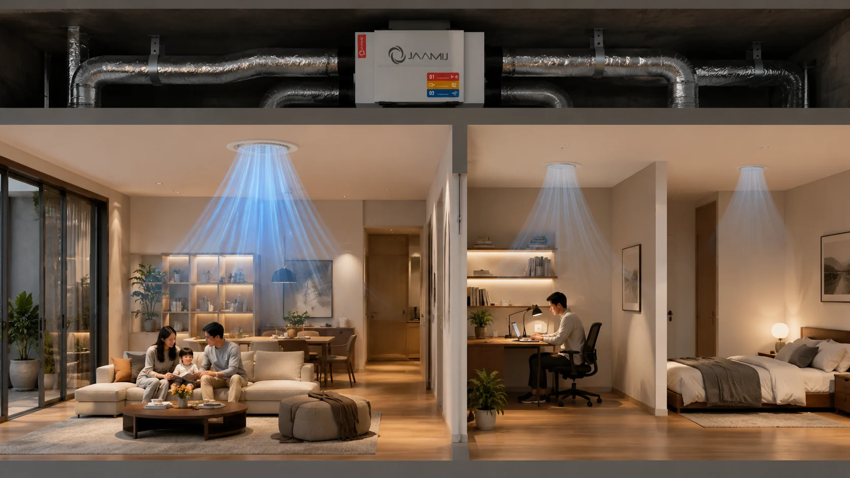 Chia luồng khí tươi cho nhà nhiều phòng bằng JaamiJ ERV-Pro