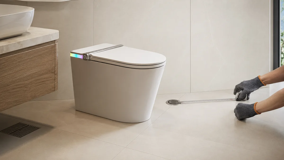 Đo tâm thoát sàn trước khi lắp bồn cầu smart Jaamij Smart X5