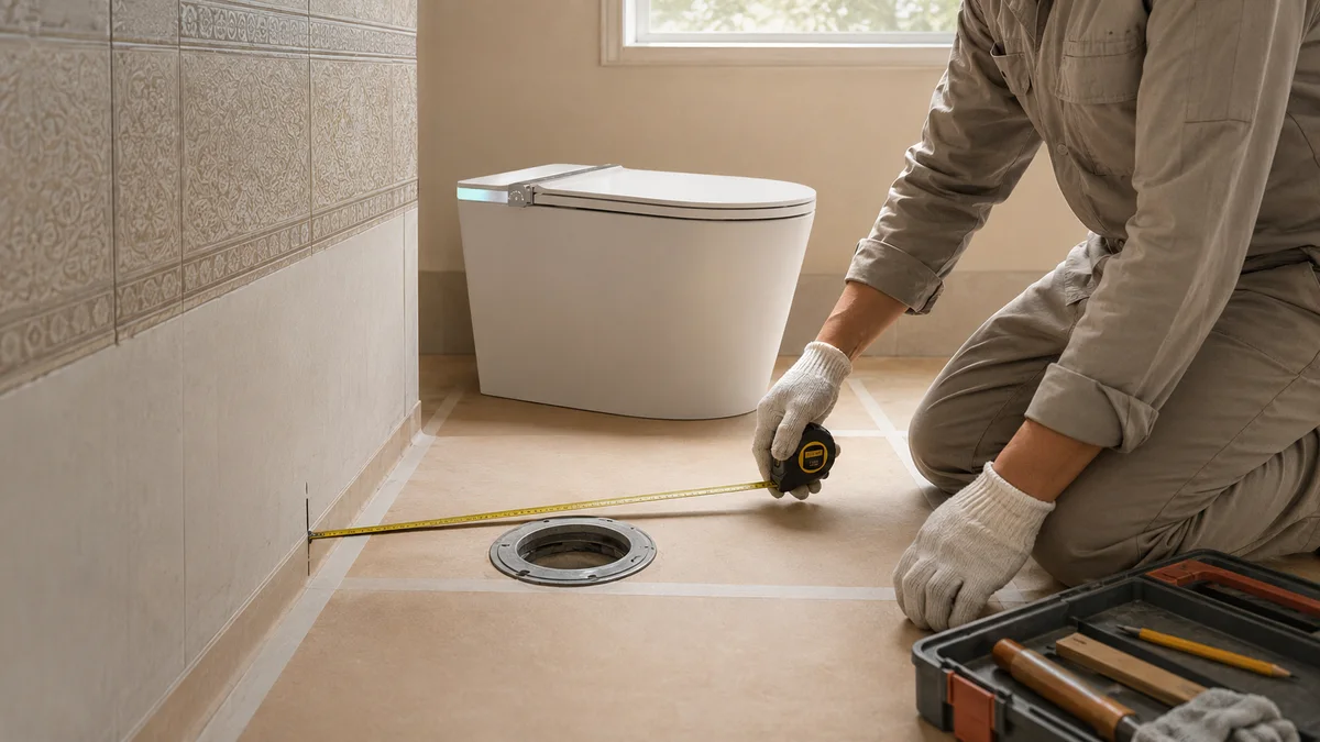 Đo tâm thoát sàn trước khi lắp bồn cầu thông minh