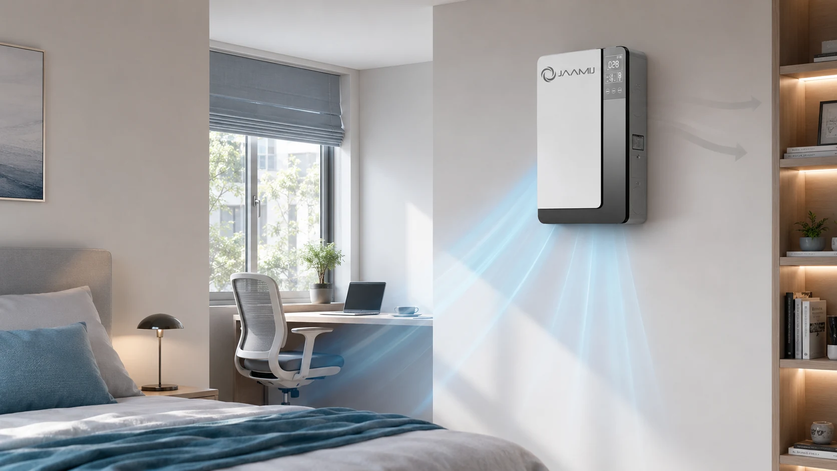 JaamiJ ERV-B150 Pro lắp gọn trong phòng ngủ hoặc phòng làm việc đã hoàn thiện
