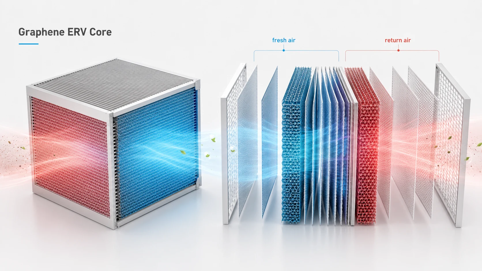 Nguyên lý hai luồng khí không trộn trực tiếp qua lõi ERV Graphene JaamiJ ERV-Pro