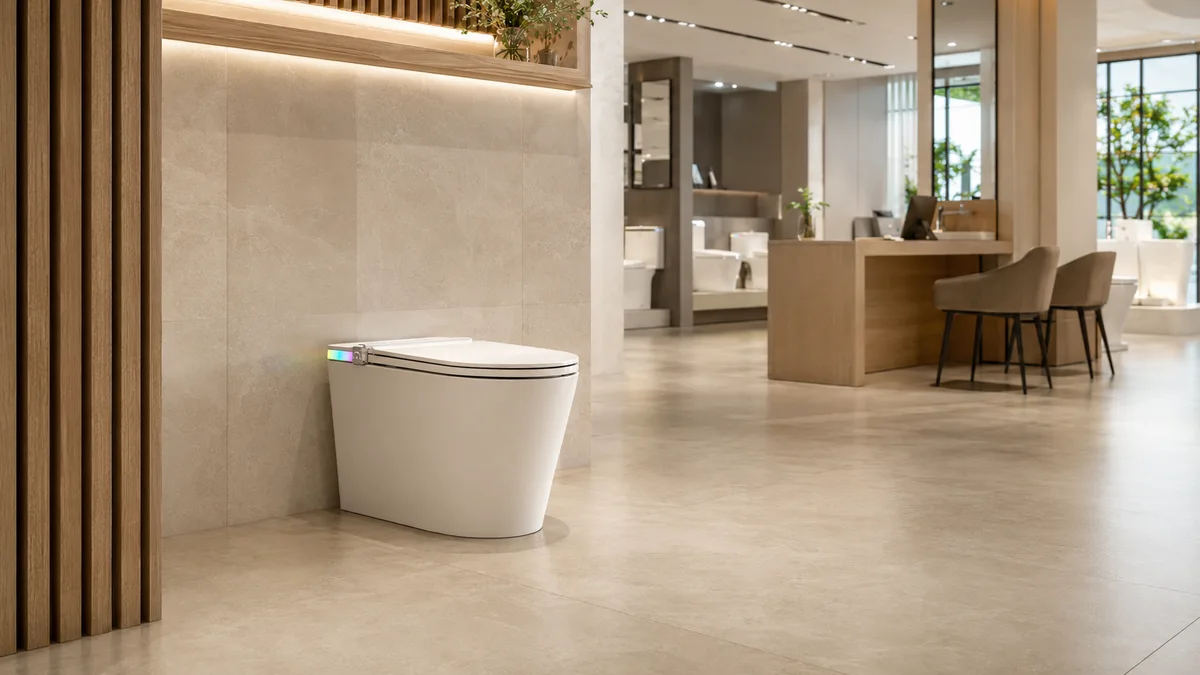 Showroom thiết bị vệ sinh thông minh miền Bắc trưng bày bồn cầu Jaamij Smart X5 đúng hướng