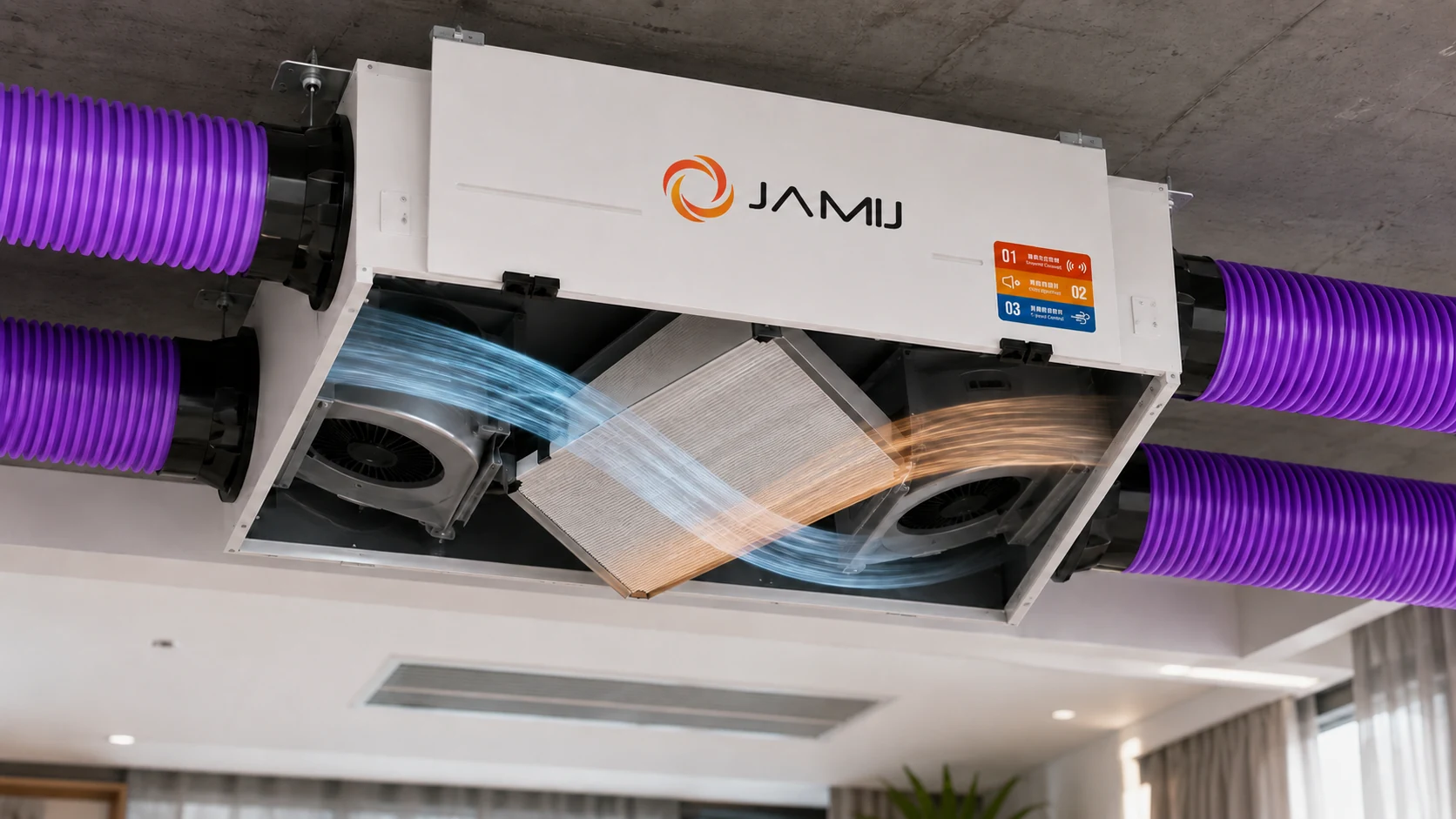 ERV âm trần JamiJ thu hồi nhiệt hỗ trợ phòng dùng điều hòa