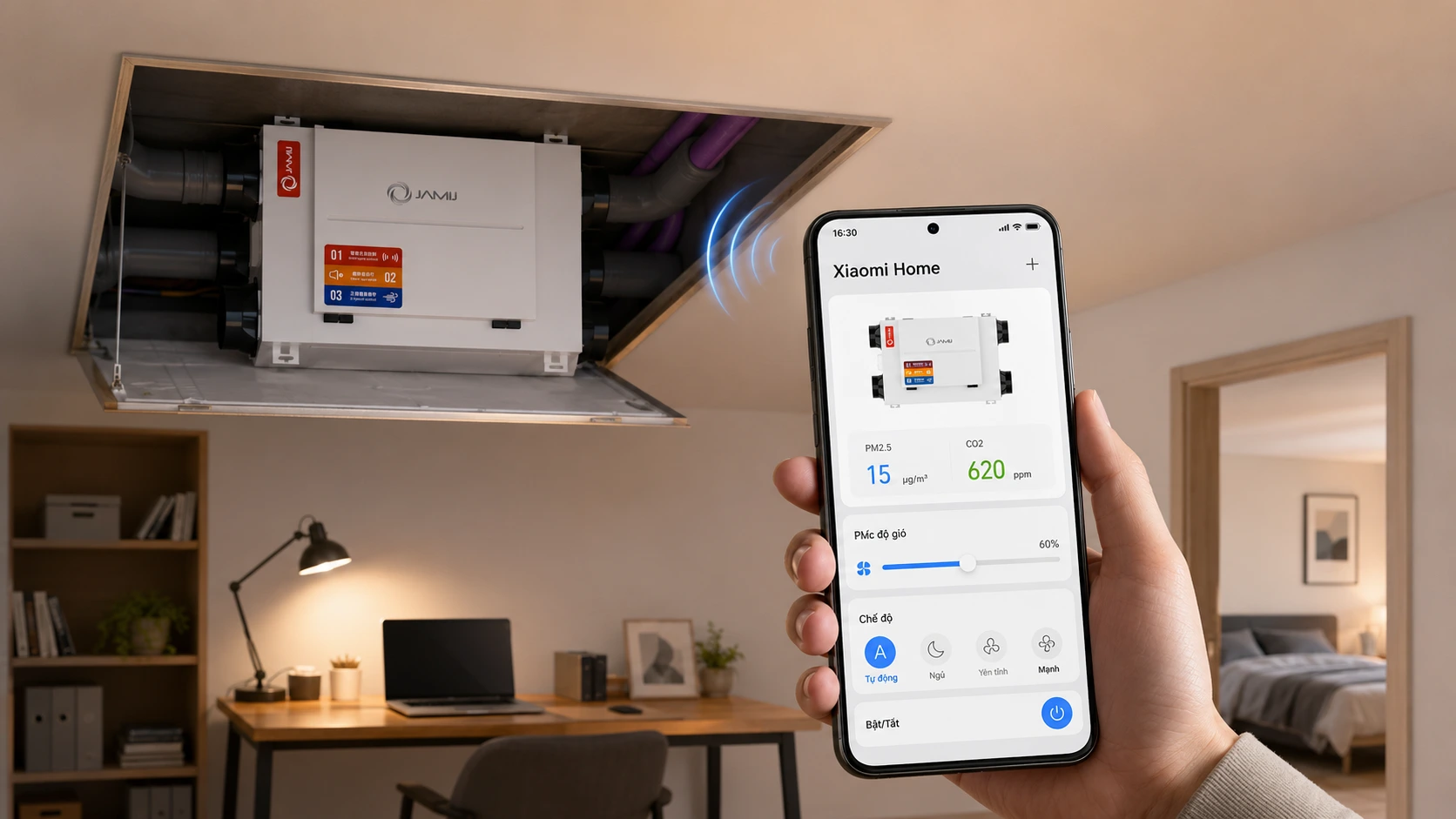 Máy cấp khí tươi JamiJ kết nối app Xiaomi Home