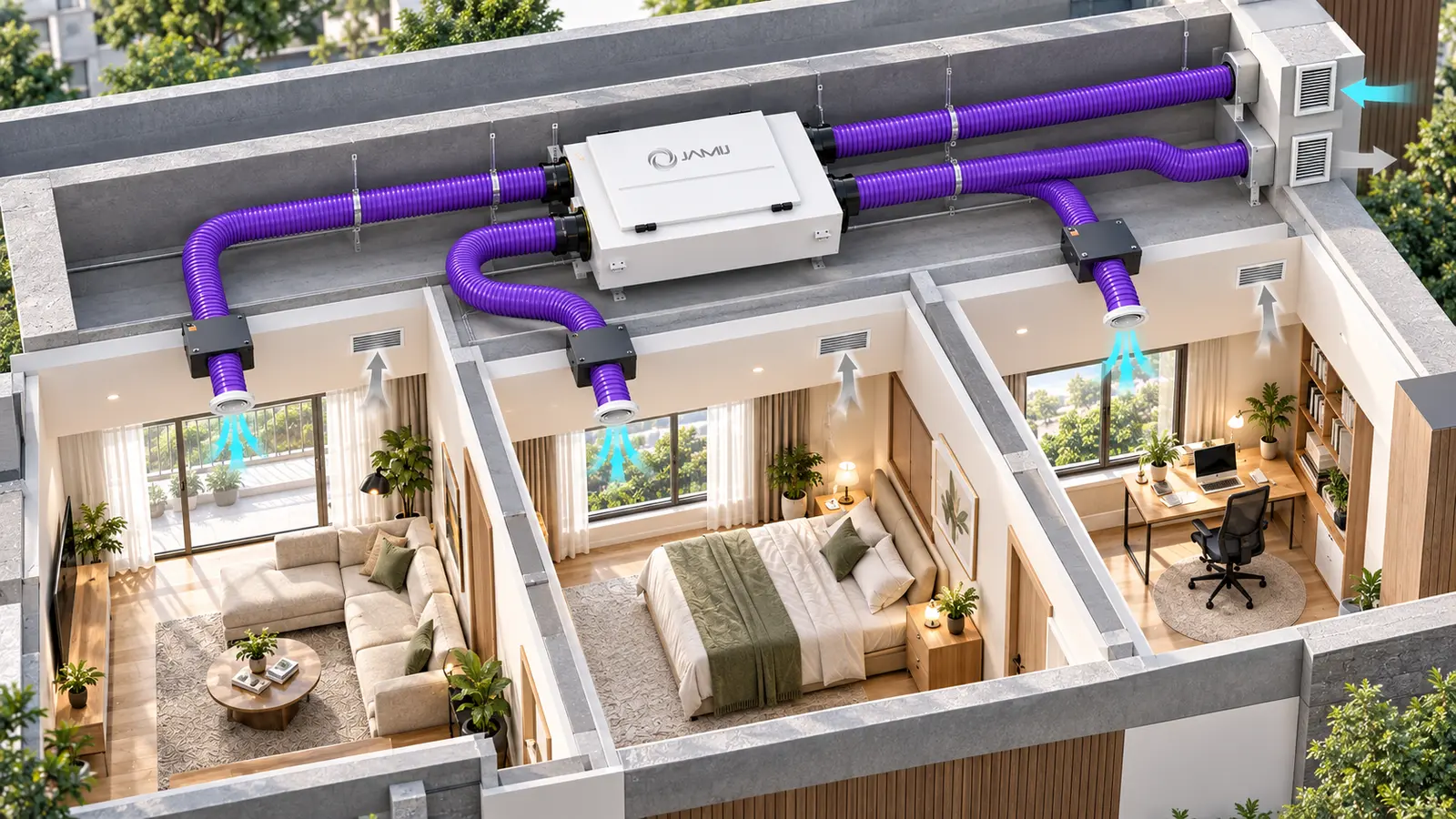 Máy cấp khí tươi trung tâm ERV JamiJ cho nhà ở hiện đại