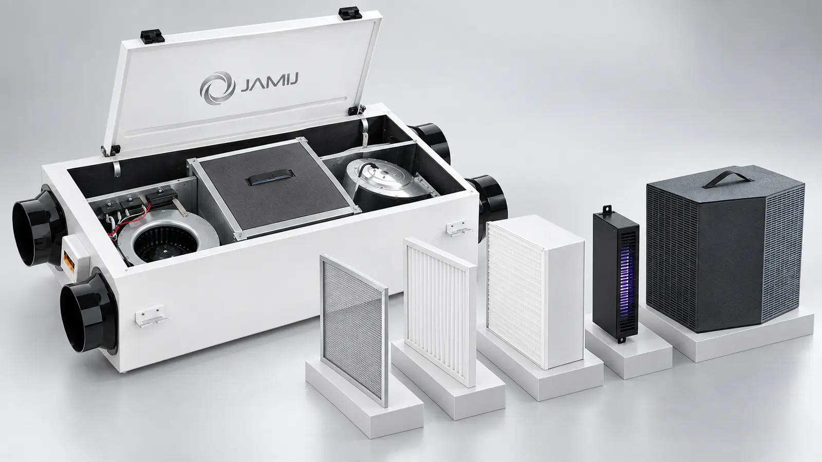 Máy ERV trung tâm JamiJ với lọc G4, HEPA H13, Plasma và lõi ERV Graphene